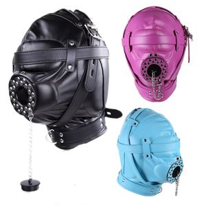 PU Bondage Masker Kap Volwassen Benodigdheden Flirten Gebonden Orale Beam Blind Plug Lock Gesp Seksproduct voor koppels