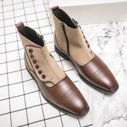 Pu mannen Britse laarzen enkelschoenen ing faux suede square hoofd retro knoppen comfortabel modebedrijf casual 47