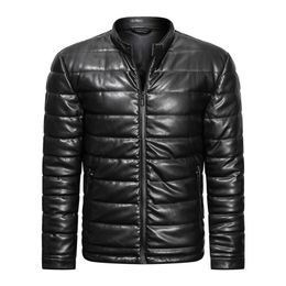 PU REMBOURRAGE VESTE POUR HOMMES Hommes PU Veste En Cuir Casual Slim Bomber Veste Hommes Chaud Parka Hommes Vestes D'hiver 211129