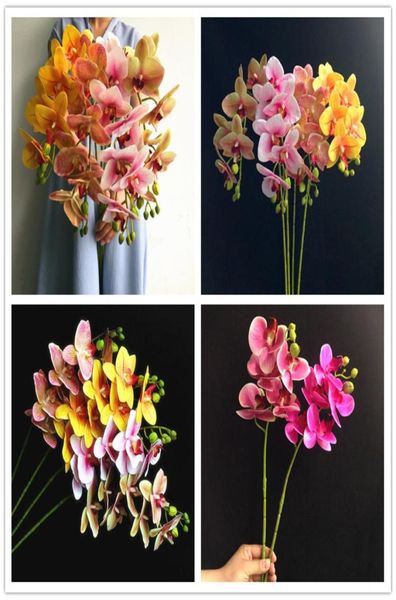 PU Phalaenopsis Real Touch Butterfly Orchid Fake Orchids 5 Colours Fleur d'orchidées artificielles pour décoration de mariage entier3916184