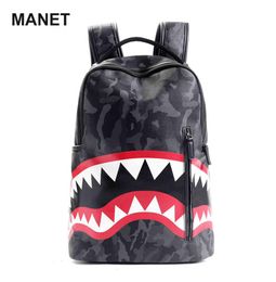 PU Shark Designer Tas 156 inch Raster Luxe Rugzak voor Mannelijke Grote Capaciteit Schoudertas Mannen Travle Laptop mochilas escolar4491005