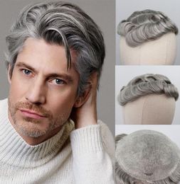 Pu Toupee for Men 5 Mentiage de cheveux gris gris 8x10 Human Hair Men Toupee 8x10 6 pouces coiffure coiffure Men Wigs9805370