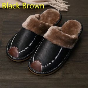 Pu Winter Indoor Noirs hommes 867 Slipper imperméable Home House House Chaussures Femmes Chauffeuses en cuir Slippers 231109 197 S