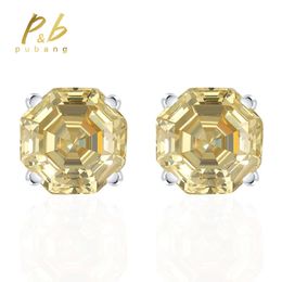 PuBang-pendientes de tuerca de diamante creados en laboratorio para mujer, joyería fina, 100% Plata de Ley 925, corte Asscher, regalo de aniversario 240227