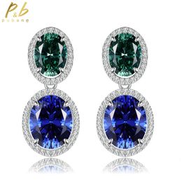 PuBang-pendientes colgantes con gema para mujer, joyería fina de Plata de Ley 925, color azul y verde, moissanita creada, regalo de aniversario 240112