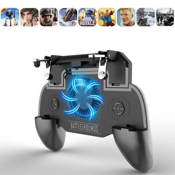 PUBG Contrôleur Gamepad Mobile Trigger L1R1 Shooter Joystick Phone Holder Coloner Fan avec 2000 / 4000mAh Power Bank