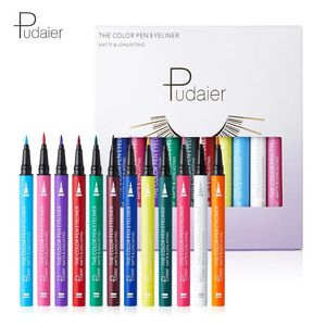 PUDAIER 12 stks/set kleurrijke matte vloeibare eyeliner kit snel droge waterdichte langdurige oogvoering potlood cosmetica 240325