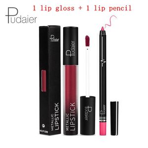 Pudaier 2 in 1 Matte Lip Gloss + Potlood Naakt Fluwelen Vloeibare Lipstift Waterdicht Langdurige Lip Gloss Lip Liner DHL GRATIS