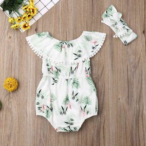 Pudcoco 2 stks 0-18m zomer flamingo pasgeboren baby meisje kleding ruche bodysuit groen jumpsuit zomer outfit + hoofdtooi g220223