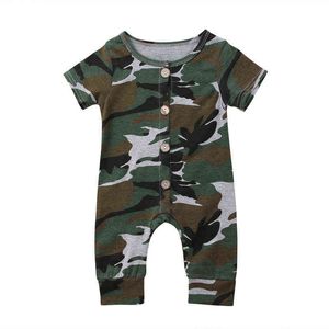 Pudcoco Expédition rapide Nouvelle mode infantile nouveau-né bébé garçon fille vêtements camouflage combinaison barboteuse à manches courtes vêtements en coton tenue G1221