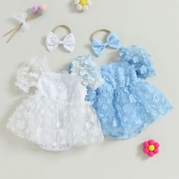Pudcoco nouveau-né bébé fille 2 pièces combinaison florale à manches courtes avec joli bandeau ensemble vêtements d'été 0-18 M 240315