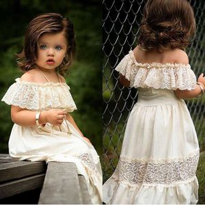 Pudcoco nieuwste mode peuter baby meisje zomerjurk off schouder effen kleur kant bloem jurk partij formele jurk sundress q0716