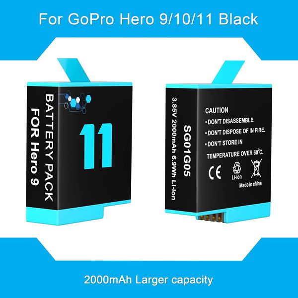 PUENDI GOPRO HERO 9/10/11 Batterie USB et Type-C Fast Charger avec fonction de lecteur de carte SD à haute vitesse, pour GoPro Hero 9/10/11