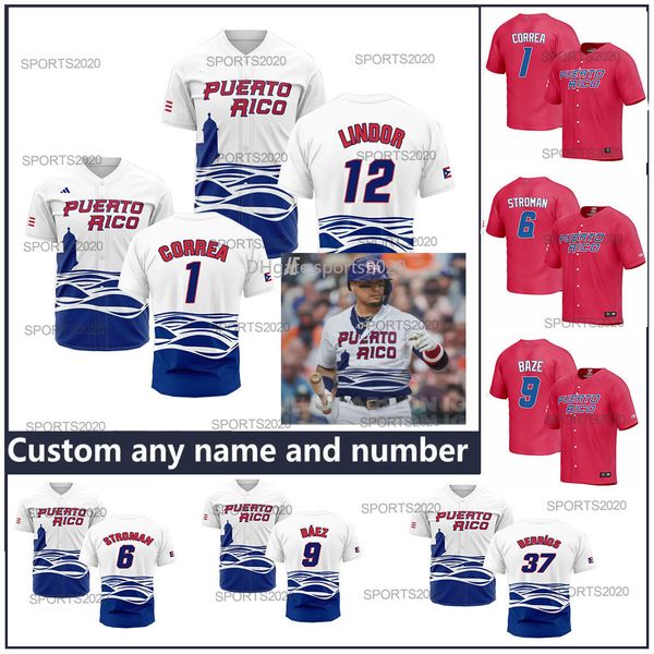 Porto Rico 2023 WBC World Baseball Classic Baseball Jerseys 37 Jose Berrios Edwin Diaz Lugo Marcus Stroman Javier Baez Carlos Correa Francisco Lindor Hommes Femmes Enfants