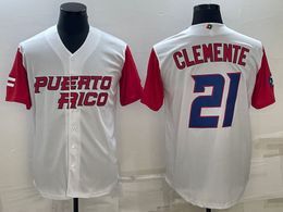 Puerto Rico Clemente 21 Honkbal Jersey World Classic Witte Kleur Button Up Heren Maat S-XXXL Gestikte Jerseys