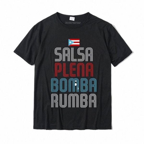 Puerto Rico Bandera Música Camiseta Salsa Plena Bomba Rumba Camiseta Cott Impreso en Tops Camiseta En Venta Hombres Top Camisetas Fitn Tight T7zv #