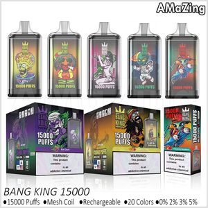Puff 15K Authentique Bang King 15000 Puffs Vape Bar jetable Bobine de maille Cigarettes électroniques rechargeables 0% 2% 3% 5% Vapers 20 Saveurs vs 12000 12k