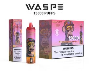 Puff 15k vaper Wegwerp Vapes Waspe 15000 Puffs 2024 Nieuwe sigarettenapparaat 12 Flavours Grapes Mesh Coil 22 ml 850 mAh Batterij Hot fr it es se se se see