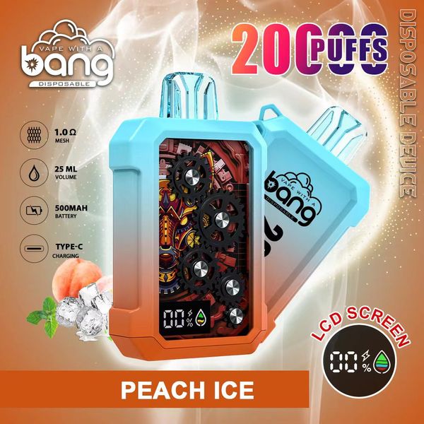 Puff 20K Bang 20000 Puffs LCD Vape Vape Dermable E Cigarettes 0% 2% 3% 5% 25 ml POD PDIEL POD 500MAH Dispositif d'affichage numérique à batterie de batterie rechargeable