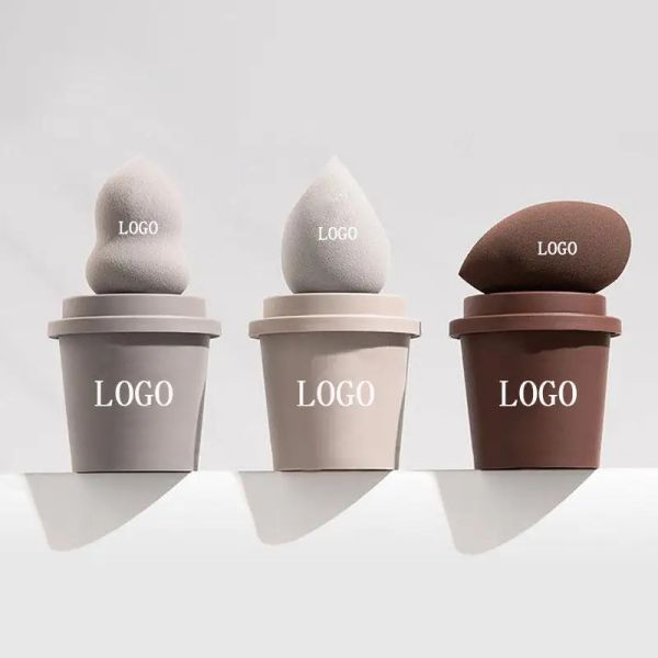 Puff 50pcs Logo personnalisé Beauty Egg Cosmetic Blender Personnalisez maquillage Sponge Labe private Latex Coffee Free Café Tasse de maquillage Sponge Blender