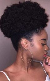 Puff Afro Curly Chignon extensión Cordón Cola de caballo Corto Afro Kinky Pony Tail Clip en cabello humano africano Bollo Piezas de cabello negro natural