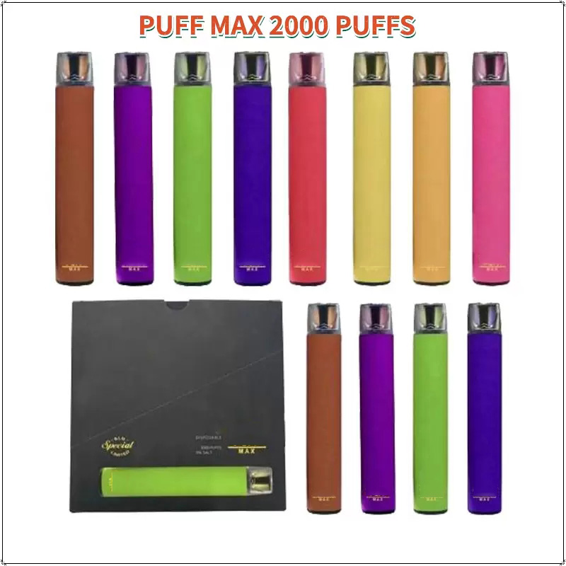 Puffs Bar Maxの使い捨てブペペン電子タバコ13色装置2000 Puffs 1200mAhバッテリー8.5mlプリフィルカートリッジオリジナルの蒸気卸売