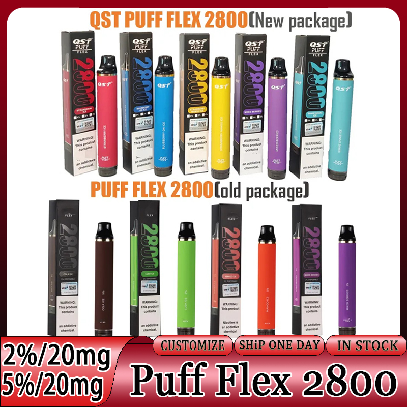 Puff flex 2800 puffs 2800 disponybles vapes qst e cigaretter vape disponable puff 2800 pods enhetssatser 850 mAh batteri Förfylld 8 ml förångare vaper penna ny förpackning