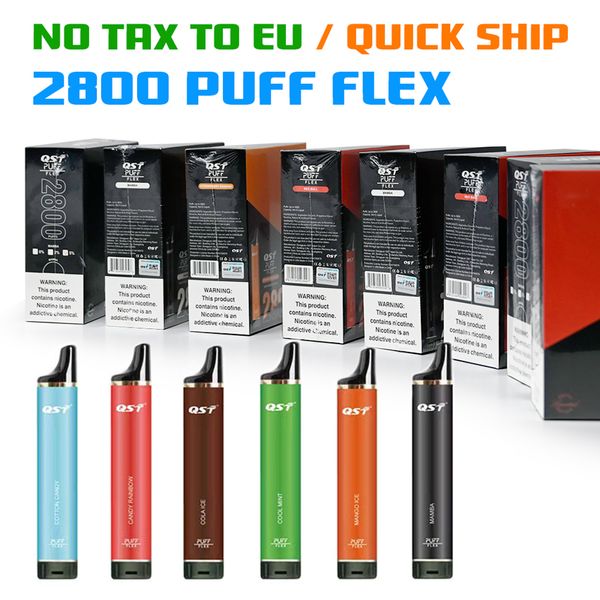 Puff Flex 2800 Puffs Vape jetable Pen REPUFF E cigarettes 850mAh Batterie 8ml Pods Cartouche pré-remplie Barres de dispositif de vapeur portable 25 couleurs 2% 0% 5%