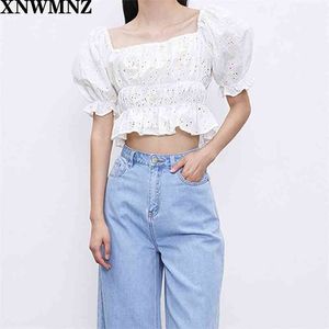 Blouse à manches bouffantes Femmes High Street Vintage Square Collar Ruffle Blusas Mujer de Moda Shirt Shirt Womens Tops et 210520