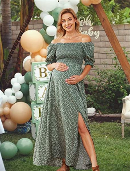 Manches bouffantes robe de maternité pour Photo dame photographie accessoires femmes imprimé fleuri Sexy robes enceintes 2023 femme tirer longue robe