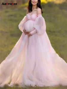 Maxi met pofmouwen voor damesmode Off-shoulder jurk met schuine hals Casual zwangerschapskleding Jurken