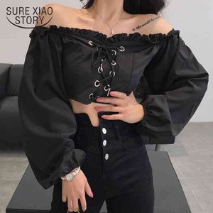Puff Sleeve White Black Summer Kleding Lente Off-The-Shoulder Short Version Blouse Dames Streetwear Vrouwelijke Shirt 13866 210415