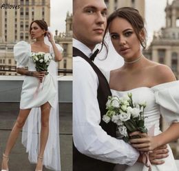 Puff mouwen prinses schede jurken korte mini kleine witte jurk voor vrouwen sexy bruiloft bruid tweede receptie feestjurken eenvoudige strand gewaden yd