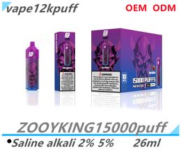 Zooy King Puff15k E Cigarrillo Conjunto de cigarrillos 15k Puffas Desechables Vapor Vapor Mesh Pods650má Vapores de batería 0% 2% 3% 5% 12 Color Evaporador Dual Mase