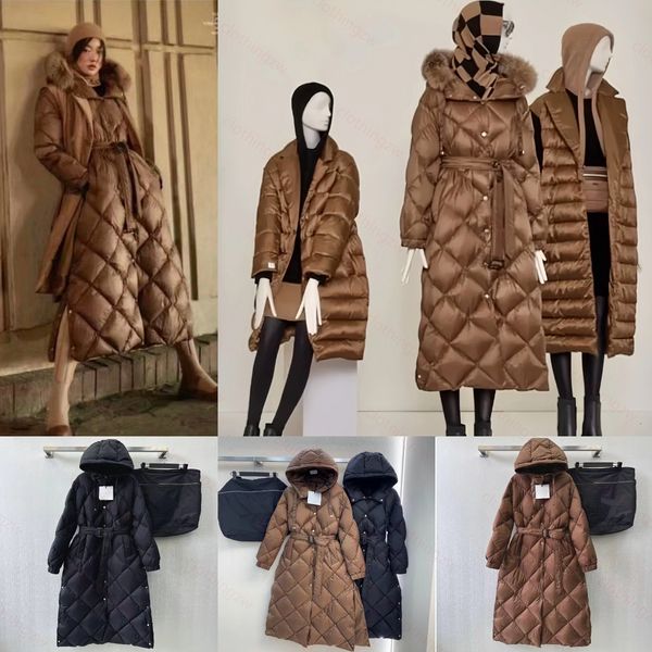 veste bouffante Femmes Nouveau taure à carreaux de diamant hiver Abat à capuche à mi-longueur Longueur mode couche Down Womens Goose Designer Down Coat Soft and Warh Long Down Veste