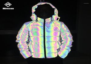 Puffer Laser Reflective Winter Jacket Men Rainbow Gevoted Jackets Parka jas Fashion Hip Hop Jacket Coat Men Men Desstreetwear17241041