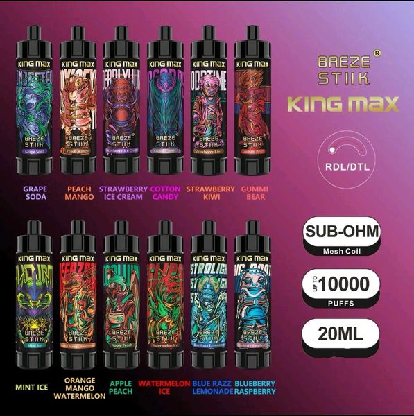 Puffs 10000 King Max 10K Couleur jetable Vape E-cigarettes Vape Electronic Device Vape Préfilé VS Puff 15000 12000 18000 9000 9K Elf 15000 Puff 14000 Randm 10000