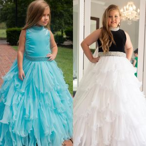 Gezwollen Aqua Prinses Jurk Baljurk Baby Meisjes 1e Verjaardag Baby Bloemenmeisje Kind Kind Peuter Jurk Ruche Preteen Jong Junior Little Miss Zwart-Wit Hoge Hals