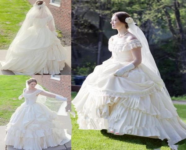 Puffy Cream Taffeta Wedding Victorian Civil War Robe Sauvepunk Robe nuptiale vintage Appliquée Robes de mariage Custom Vestidos D4943432