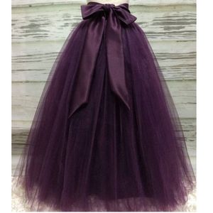 Puffy Dark Purple Long Tule -rokken voor vrouwen met Riffon Sash puffy tutu rok vrouwelijke volwassen saias op maat gemaakt elastiek 210311