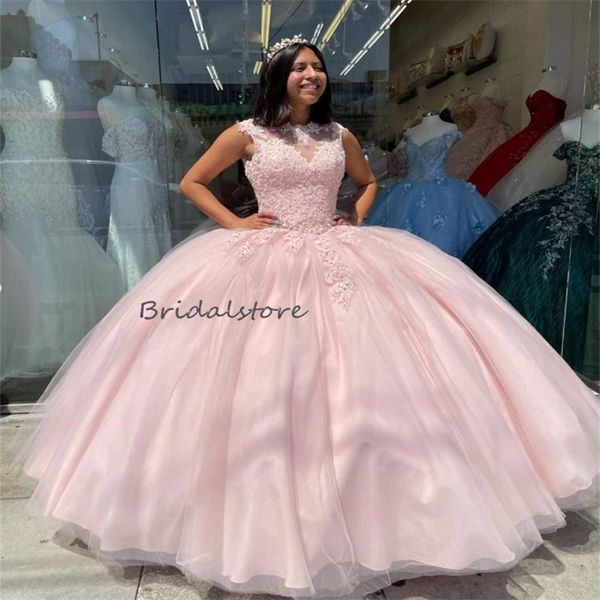 Vestido de quinceañera rosa hinchado Vestidos Para 15 Quinceanera 2024 Apliques de encaje hasta el suelo Dieciséis vestidos de fiesta de cumpleaños Vestidos De 15 Xv Anos Para Quinceanera 2024