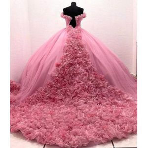 Puffy Pink Quinceañera Vestidos Princesa Cenicienta Vestido De Bola Largo Dulce 15 Años Niñas Prom Falda De Noche Vestidos De Fiesta234I