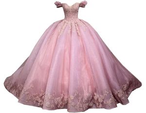 Gezwollen Quinceanera-jurken Prinses Sweetheart Off-shoulder Kristallen baljurk met tule Veters Grote maten Zoet 15 16 Lang Schoolfeest Feest Verjaardag Vestidos De 15 Anos