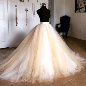 Puffy Tulle Robes De Bal Beige Étage Longueur Jupe Tutu Pour Jupon De Mariée Sur Mesure Longue Jupe En Tulle Fermeture À Glissière Sur Mesure 210310