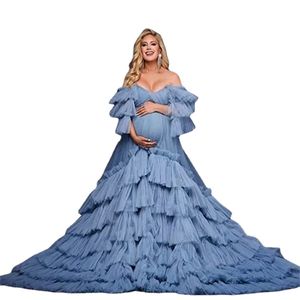 Robes de maternité de robe de tulle souffle pour la séance photo longue lingerie nuptiale hors épaule baby shower de grossesse