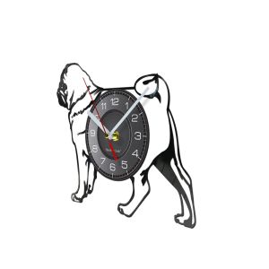 Reloj de pared de registro de vinilo de perros de Pug para la clínica veterinaria decoración de la tienda de mascotas holdog bulldog álbum de música tallada reloj de perros regal