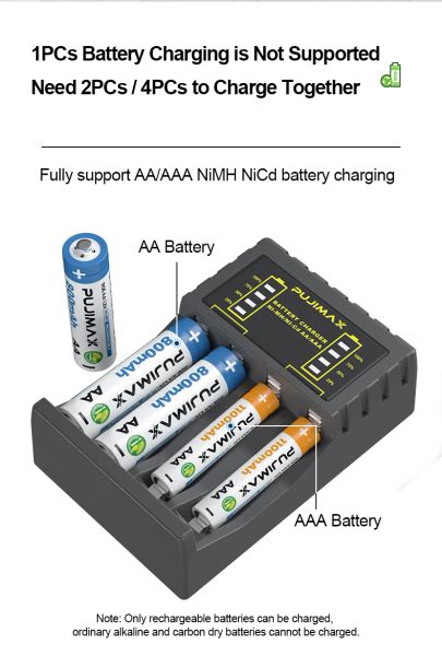 Pujimax 4 Slot Fast Intelligent Battery USB Chargeur pour 1,2 V AA AAA NICD NIMH RECHARGET DE BATTERIE LCD CHARGEUR QUIQUE