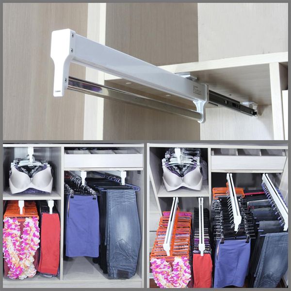 Pull-Out Closet Valet Rod Garde-robe réglable Vêtements Rail Top Mount Garde-robe Cintre Rack Bar Roulement à billes Glissière Heavy Duty T2004223Y