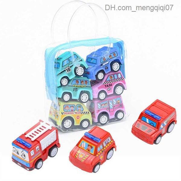 Toya de joyas de 6 piezas/lote de juguetes pequeños innovadores e interesantes de niños Mini Pull Back Models Modelos de plástico Autobuses de bomberos Ingeniería Z230814