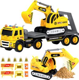 Trek Toys Excavator Tractor Flatbed Truck 1 12 Schaal grote duw en ga speelgoedwagens Constructie Wrijvingswagen met lichtengeluiden